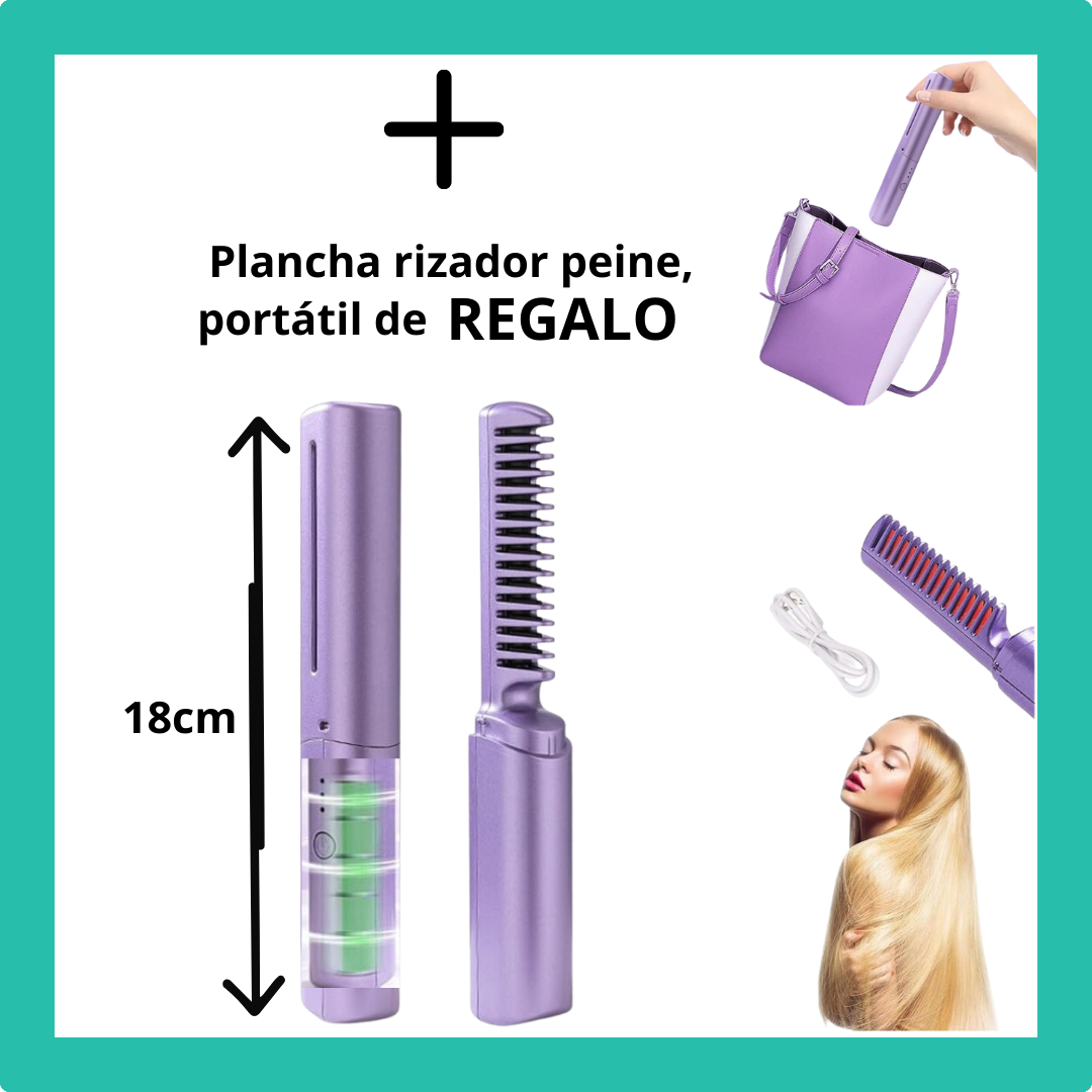 Cepillo Alisador Profesional + Mini plancha portátil 2en1 de Regalo